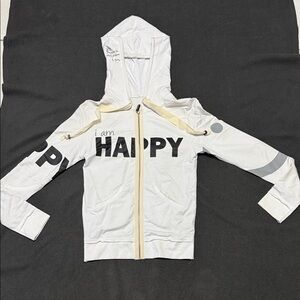 White 'I Am Happy' Zip Hoodie